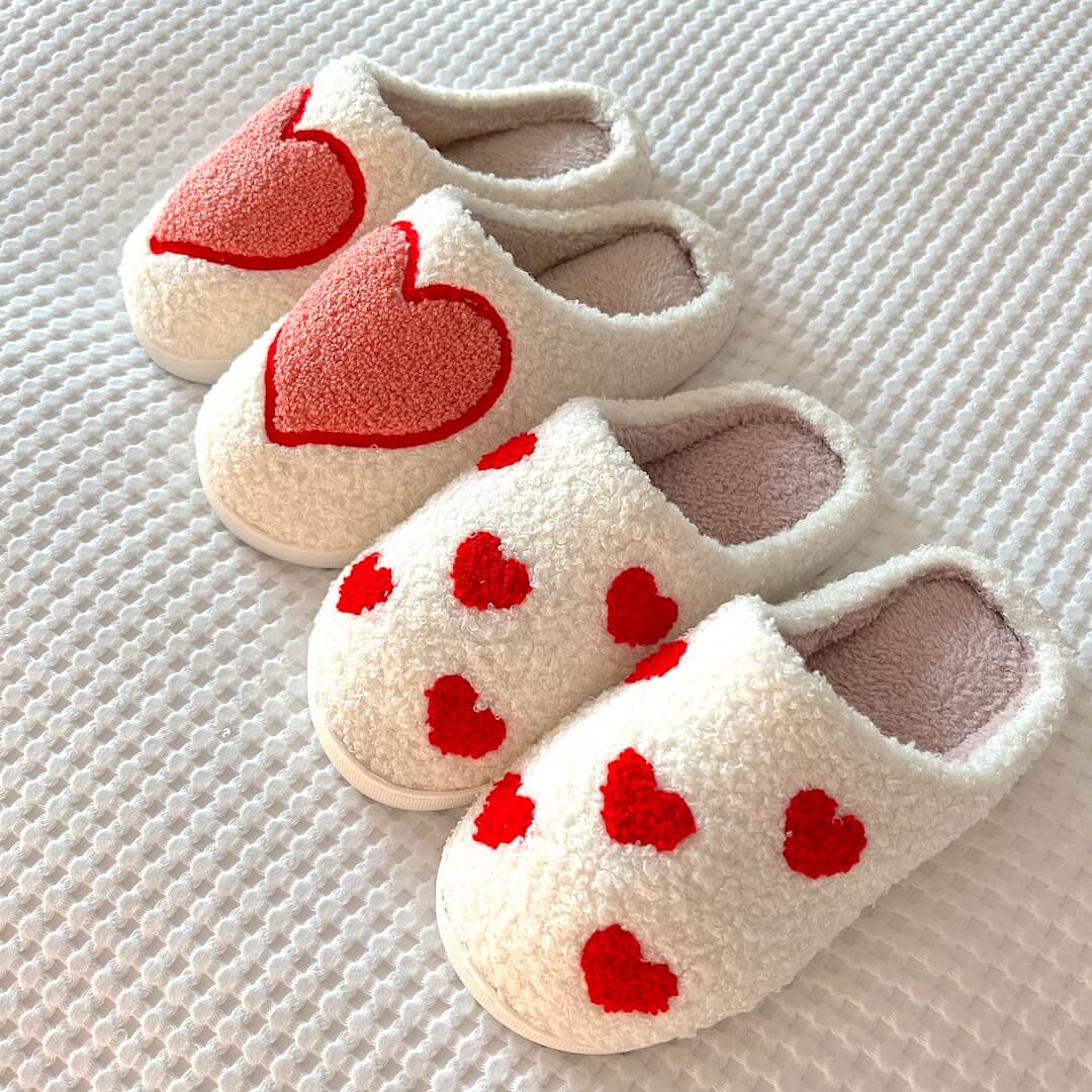 Fluffy Pantoffels met Hartjes en Anti-Slip Zool voor Dames