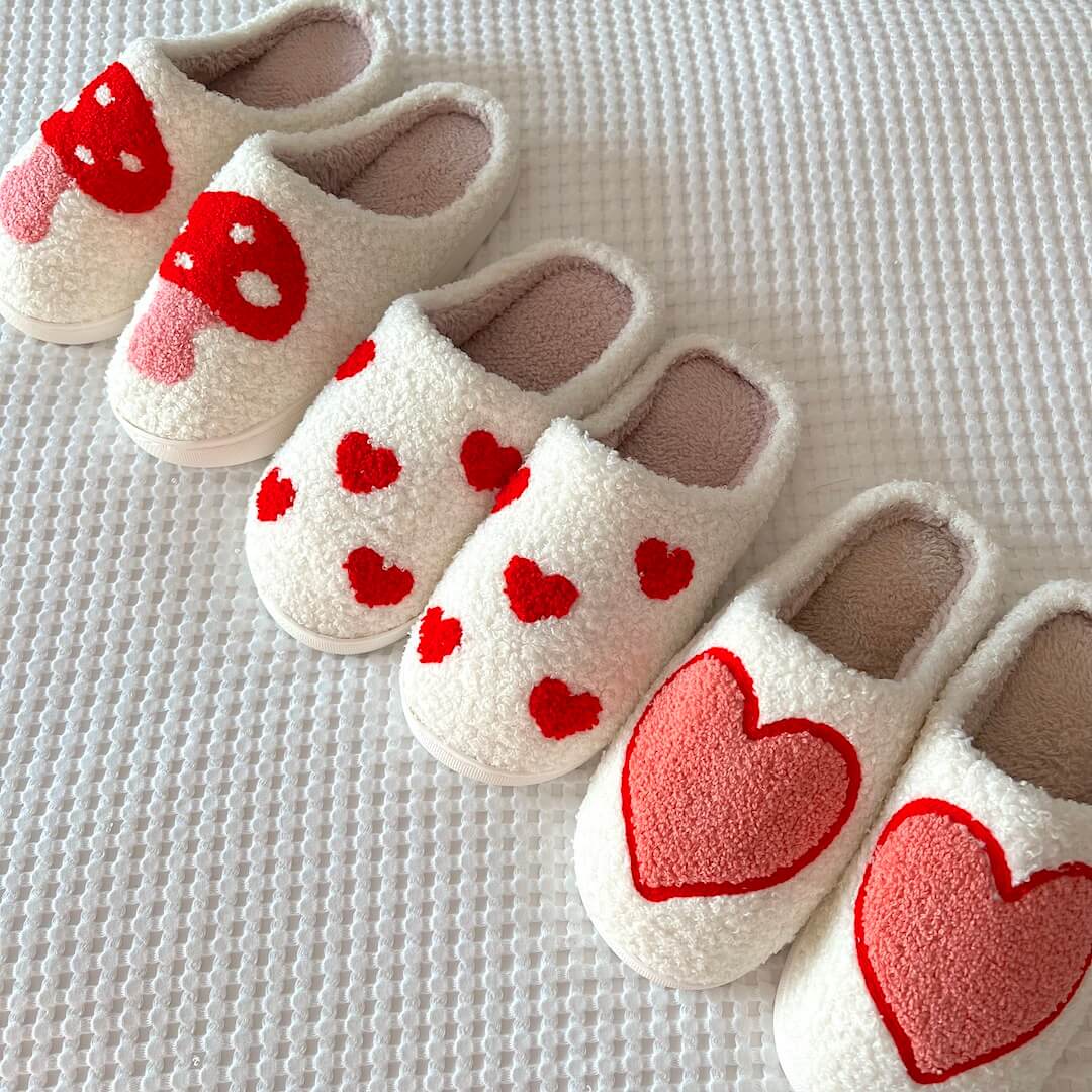 Fluffy Pantoffels met Hartjes en Anti-Slip Zool voor Dames