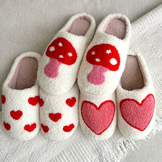 Fluffy Pantoffels met Hartjes en Anti-Slip Zool voor Dames