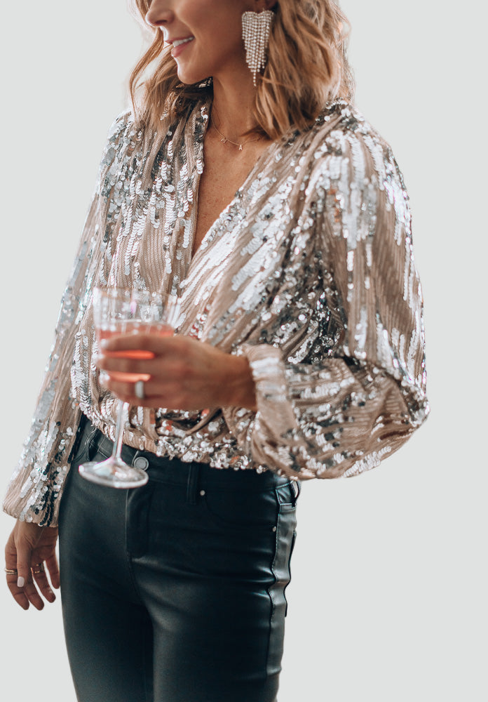 Feestelijke Dames Blouse met Pailletten en Lange Mouwen