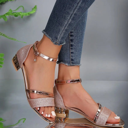 Bozena - Glitter hak sandalen met enkelbandje