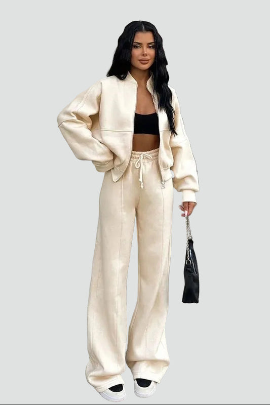 Casual Trainingspak Set Met Ritsvest en Hoge Taille Broek Voor Vrouwen