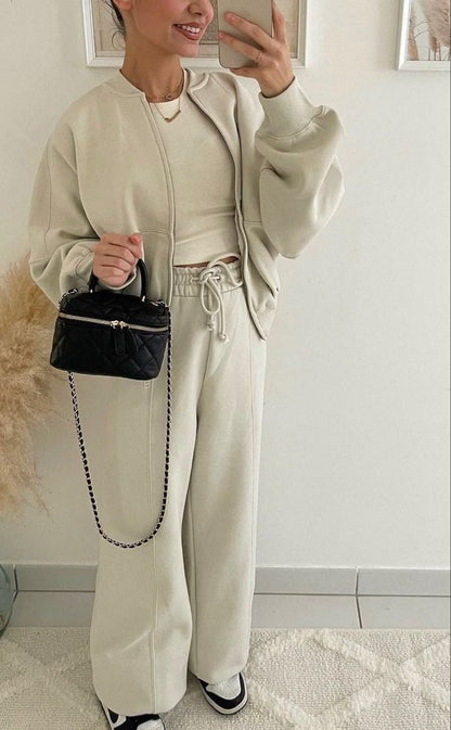 Casual Trainingspak Set Met Ritsvest en Hoge Taille Broek Voor Vrouwen