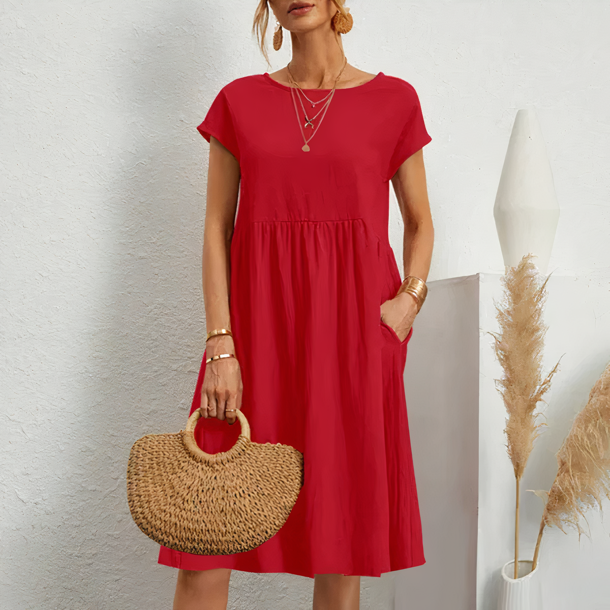 Elin - Midi Zomerjurk met Zakken