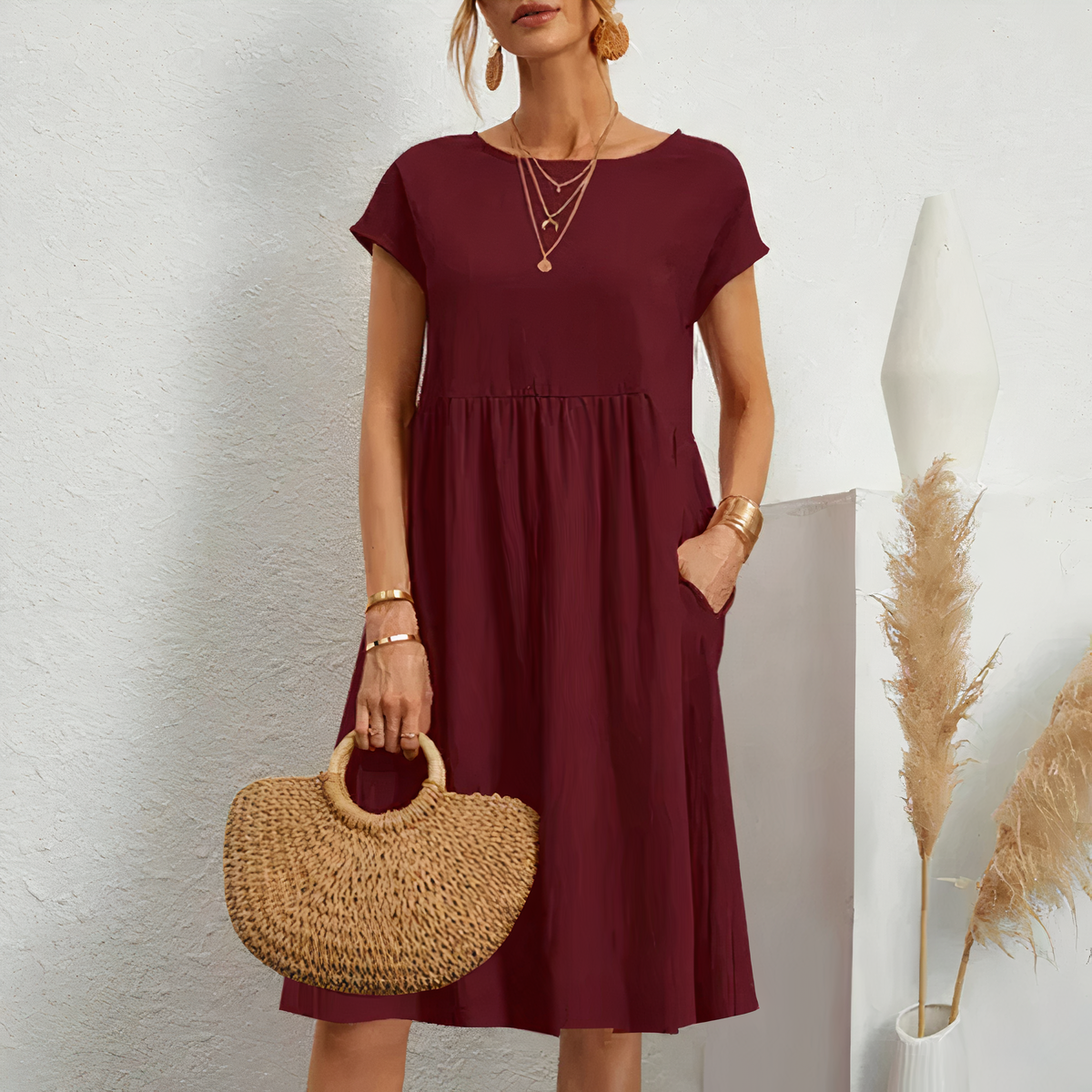 Elin - Midi Zomerjurk met Zakken