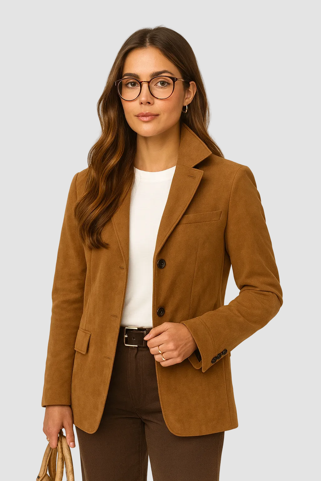 Suede Look Blazer Voor Vrouwen Met Knopen En Zakken
