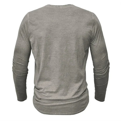 Heren Casual Henleyshirt Met Lange Mouwen En Knoopsluiting