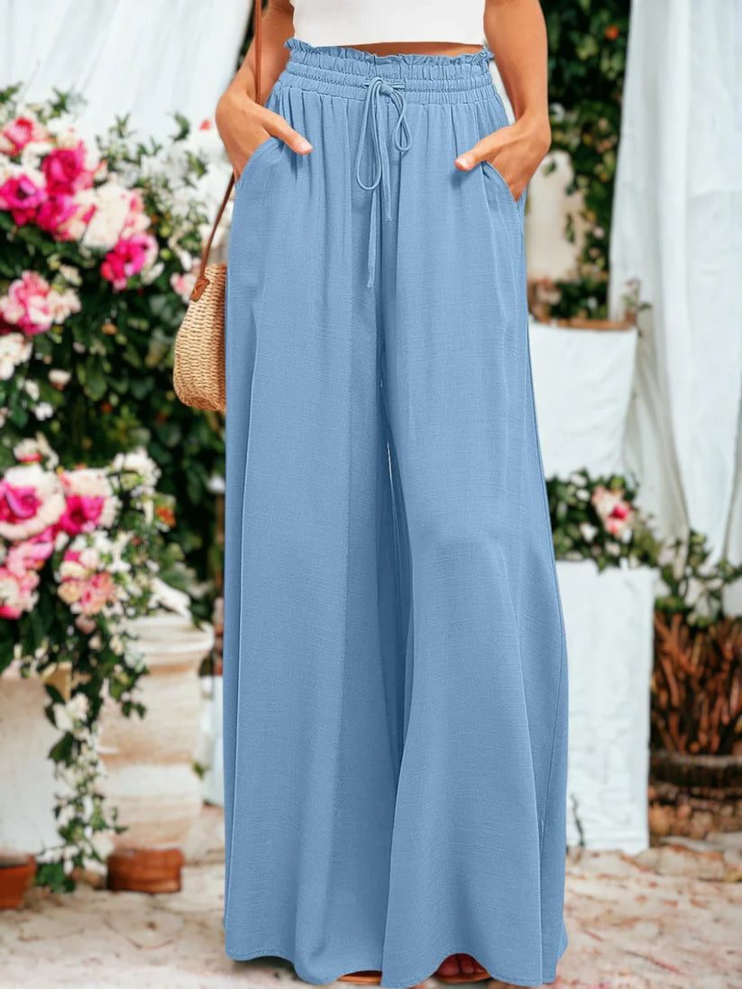 Dames Palazzo Broek Met Hoge Taille En Zakken