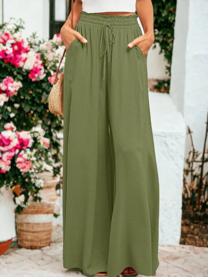 Dames Palazzo Broek Met Hoge Taille En Zakken