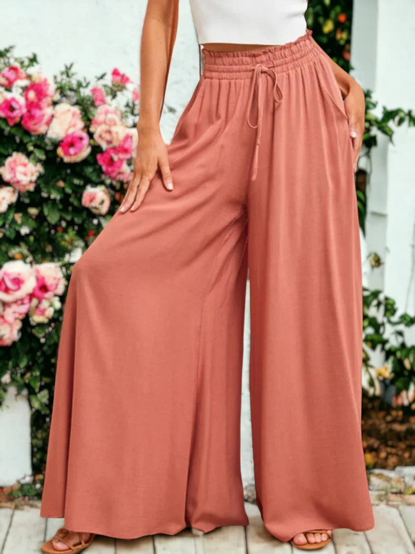Dames Palazzo Broek Met Hoge Taille En Zakken
