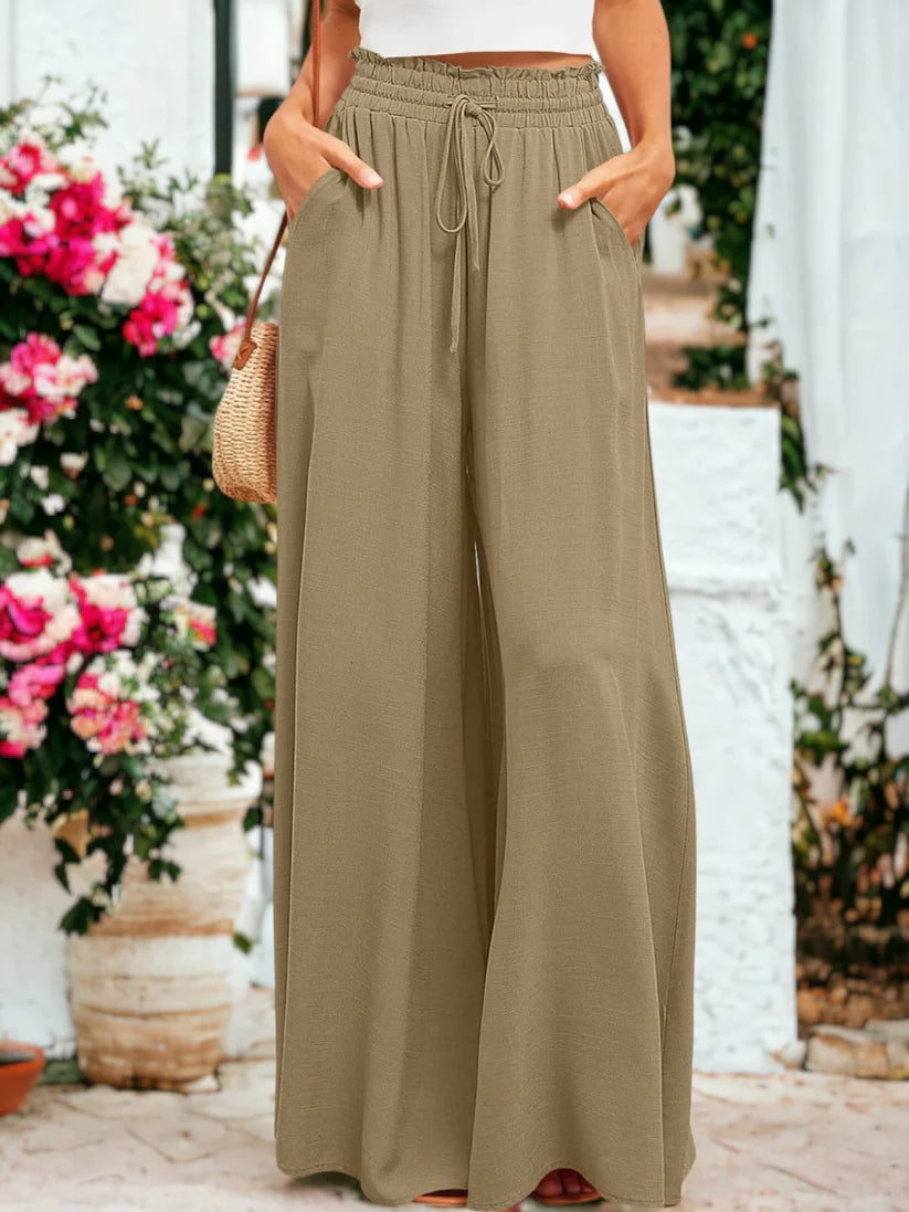Dames Palazzo Broek Met Hoge Taille En Zakken