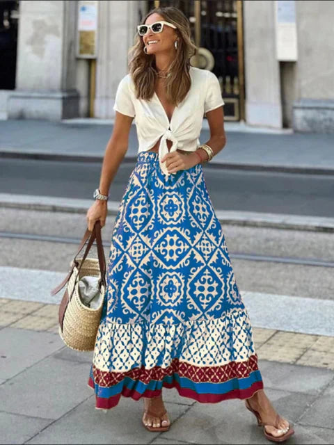 Anna - Boho rok met etnische print en elastische taille