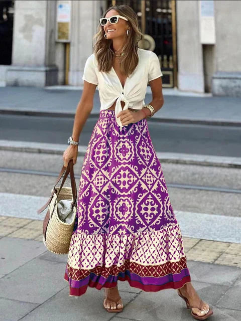 Anna - Boho rok met etnische print en elastische taille