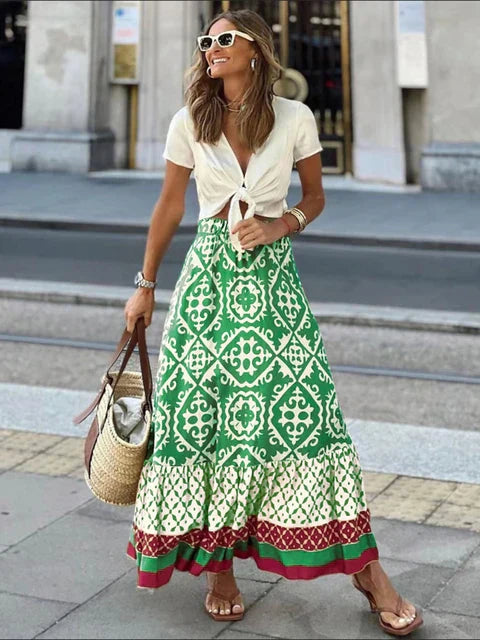Anna - Boho rok met etnische print en elastische taille
