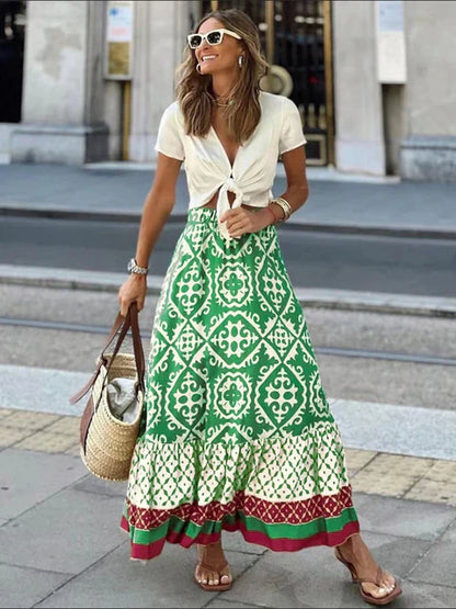 Anna - Boho rok met etnische print en elastische taille
