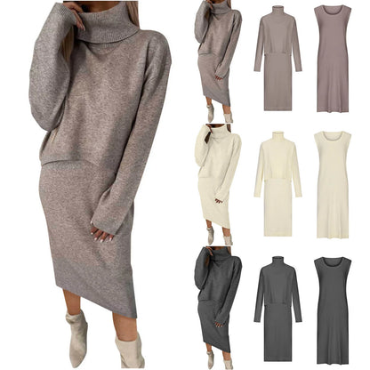 Gebreide Midi Jurk en Coltru Set voor Vrouwen