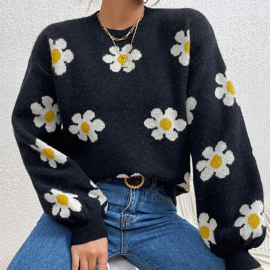 Peonyssa - Knus gebreide bloementrui met pofmouwen voor dames