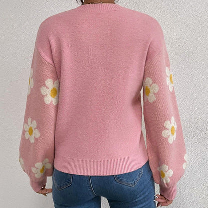 Peonyssa - Knus gebreide bloementrui met pofmouwen voor dames
