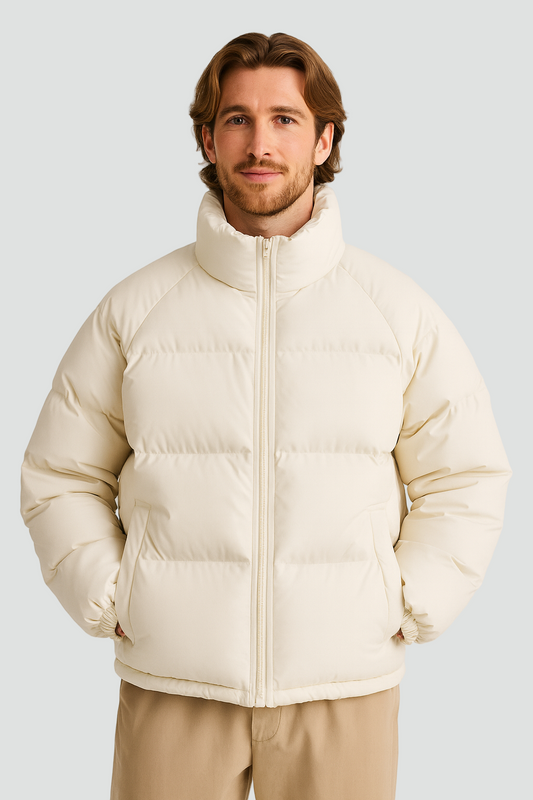 Heren Gewatteerde Pufferjas met Hoge Kraag en Ritssluiting