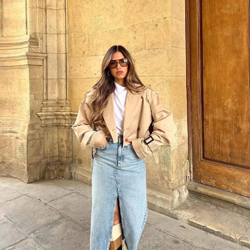 Emory – Cropped Trenchcoat met Tailleband voor Dames