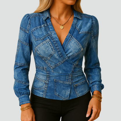 Elegante Dames Blouse met V-Hals en Lange Mouwen