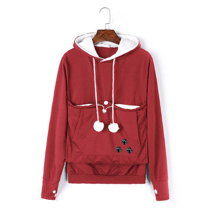 Warme Dames Hoodie met Buidel voor Kat en Hond Fleece Kangoeroe Draagzak