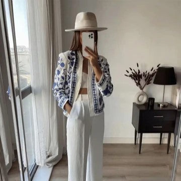 Giulia - Geborduurd Denim Jasje met bloemen voor dames