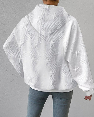Zachte Witte Dames Lente Hoodie met Sterrenprint