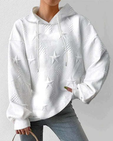 Zachte Witte Dames Lente Hoodie met Sterrenprint