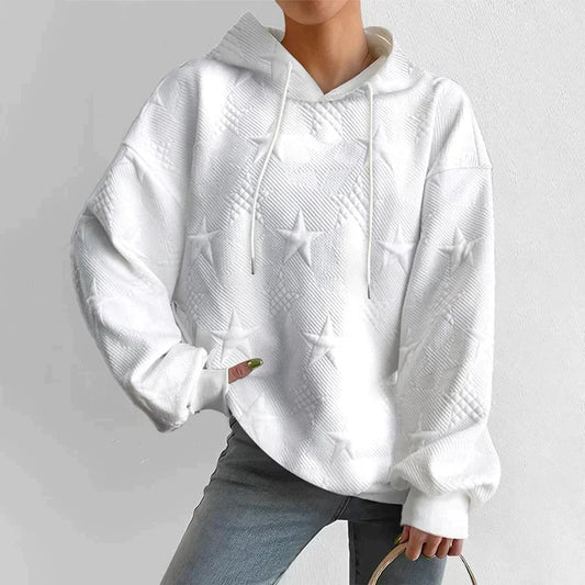 Zachte Witte Dames Lente Hoodie met Sterrenprint
