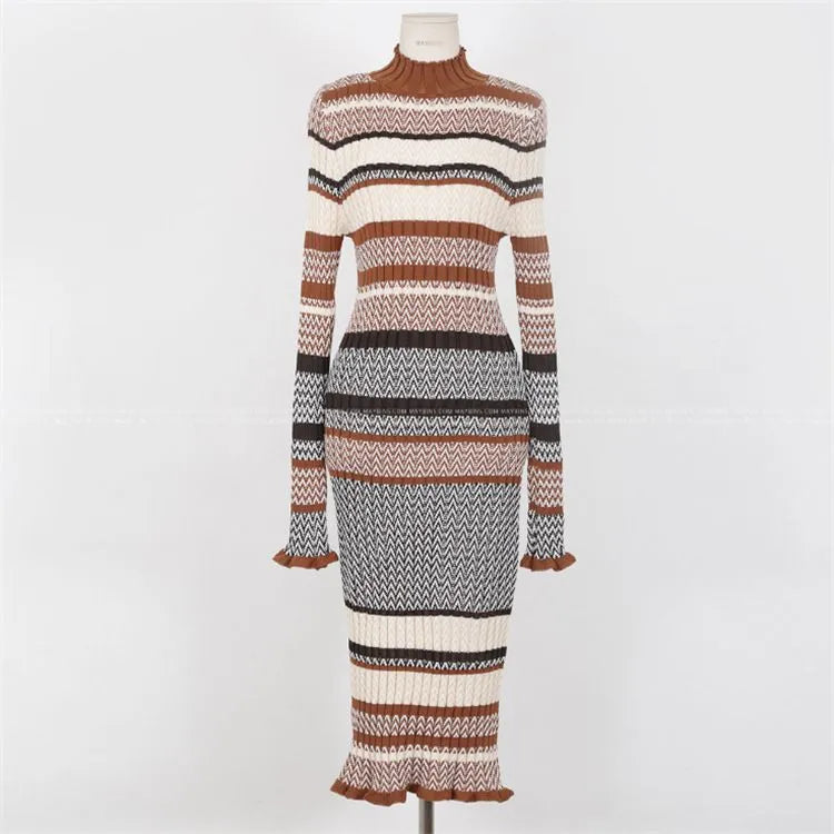 Elegante Gebreide Midi Jurk voor Vrouwen Winterse Trui Jurk