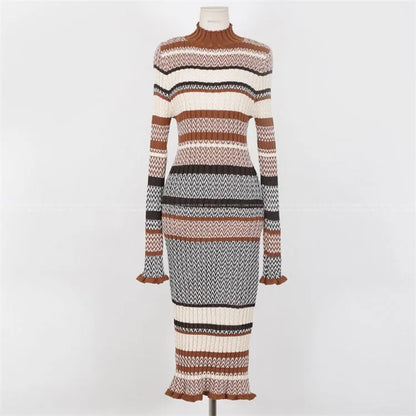 Elegante Gebreide Midi Jurk voor Vrouwen Winterse Trui Jurk