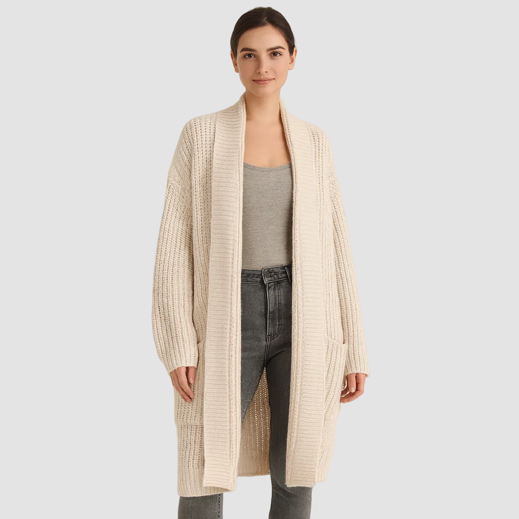 Lang Gebreid Vest Met Zakken Voor Dames