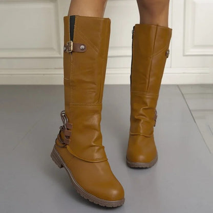 Elegante Kniehoge Laarzen Met Stijlvolle Gesp Voor Dames