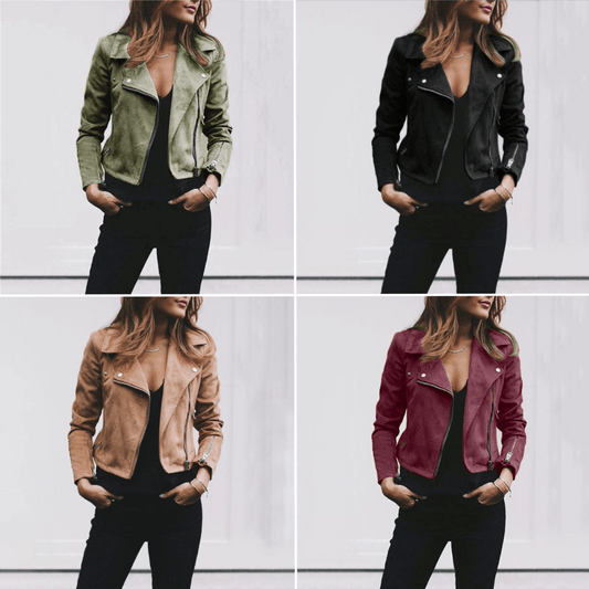 Lea - Trendy Kort Jasje in Groen met Bikerstijl voor Dames