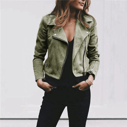 Lea - Trendy Kort Jasje in Groen met Bikerstijl voor Dames