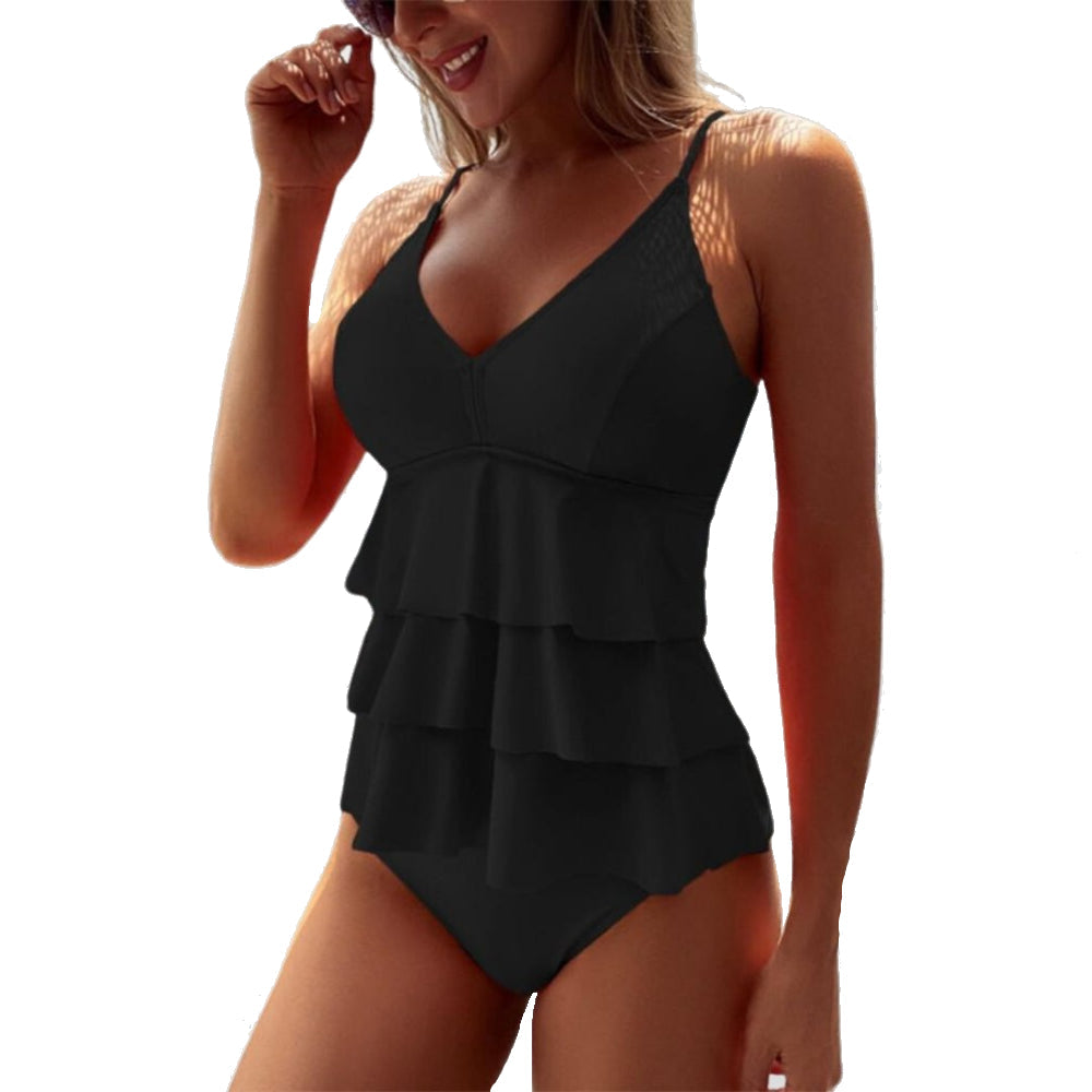 Zomerse Dames Badpak met V-hals en Flatterende Volants