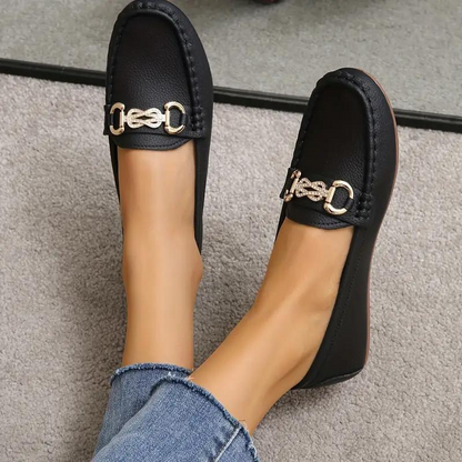 Luminita - Leren Loafers met Goudkleurige Schakel op de Wreef