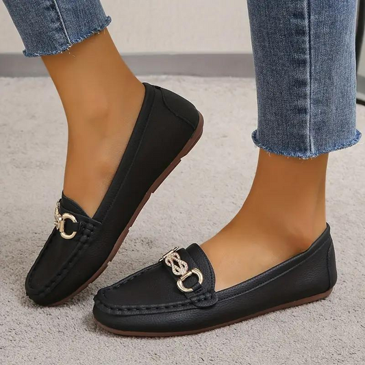 Luminita - Leren Loafers met Goudkleurige Schakel op de Wreef