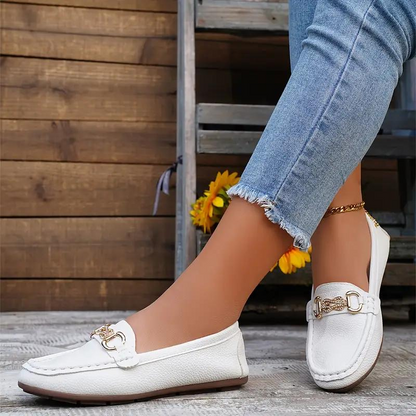 Luminita - Leren Loafers met Goudkleurige Schakel op de Wreef