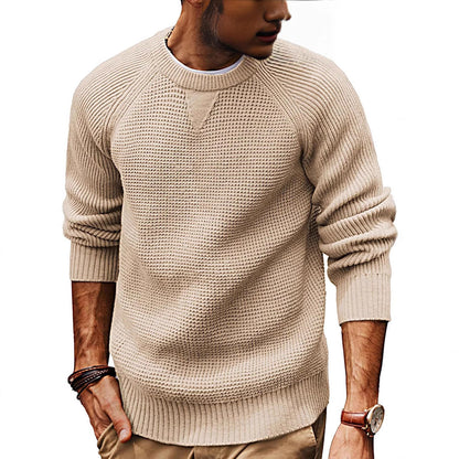 Heren Structuurgebreide Trui Met Raglanmouwen En Ronde Hals