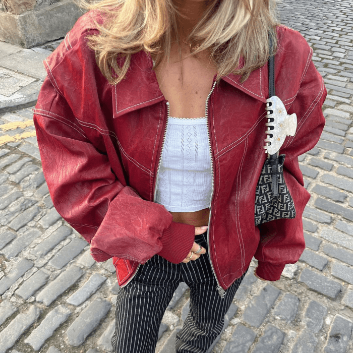 Leren Oversized Dames Bomberjack Met Rits