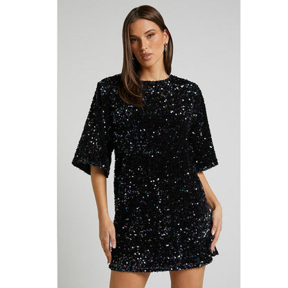Pailletten Chique Dames Mini Glitter Cocktailjurk Open Rug
