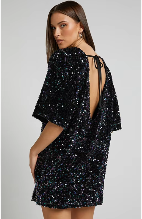 Pailletten Chique Dames Mini Glitter Cocktailjurk Open Rug