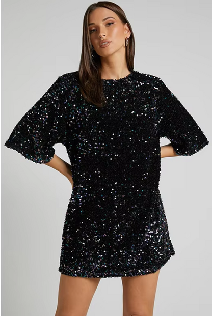 Pailletten Chique Dames Mini Glitter Cocktailjurk Open Rug