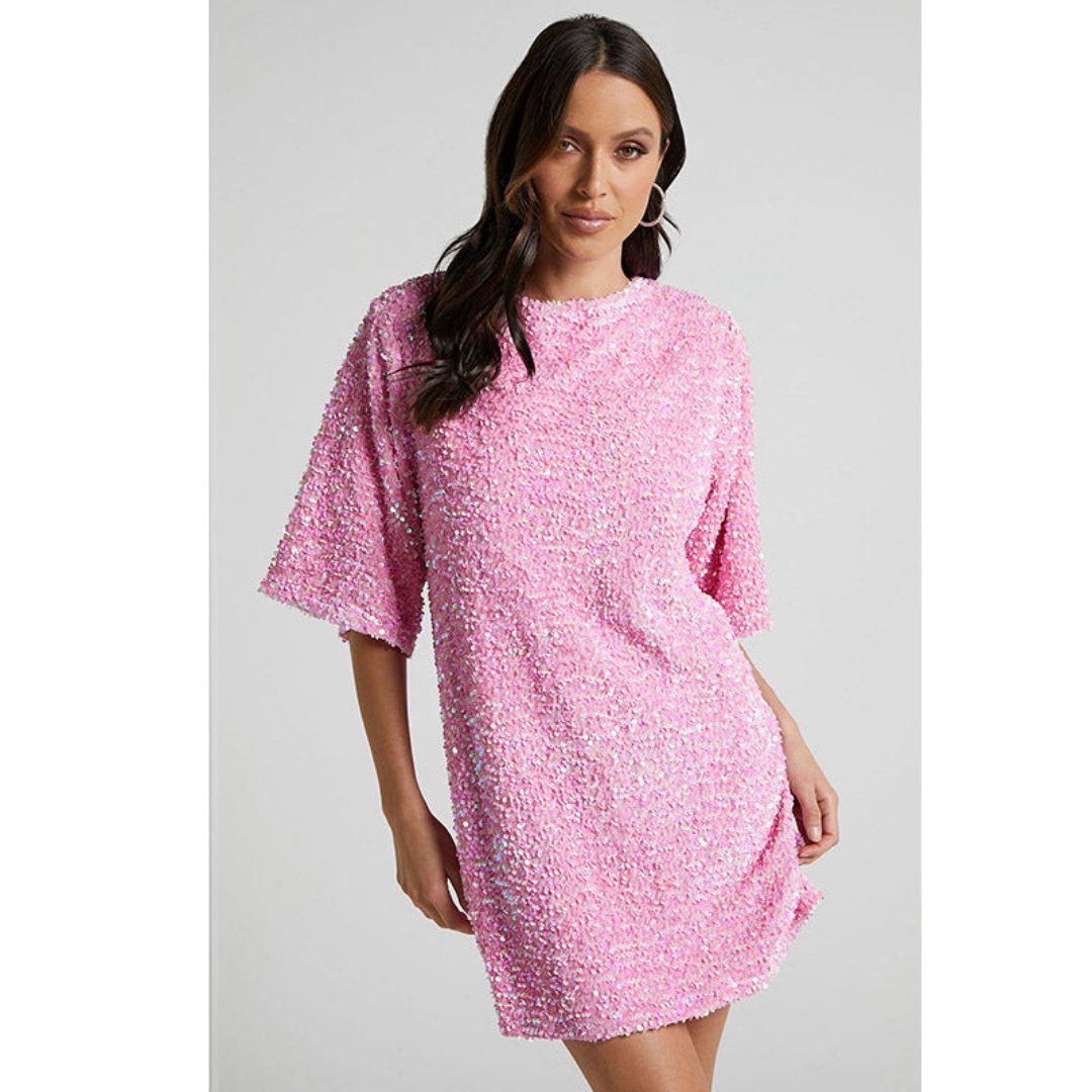 Pailletten Chique Dames Mini Glitter Cocktailjurk Open Rug