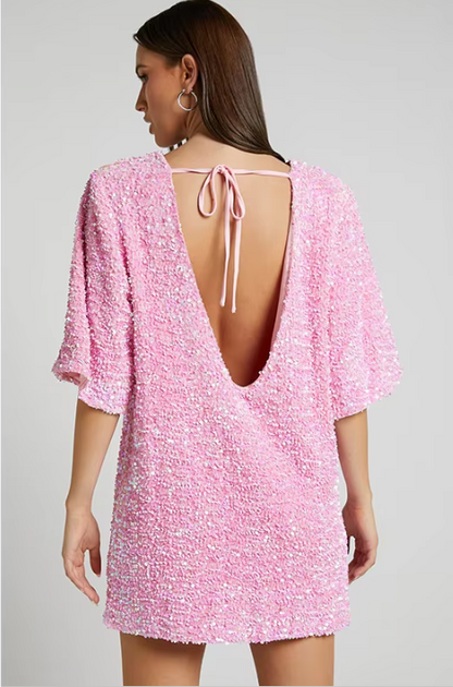 Pailletten Chique Dames Mini Glitter Cocktailjurk Open Rug