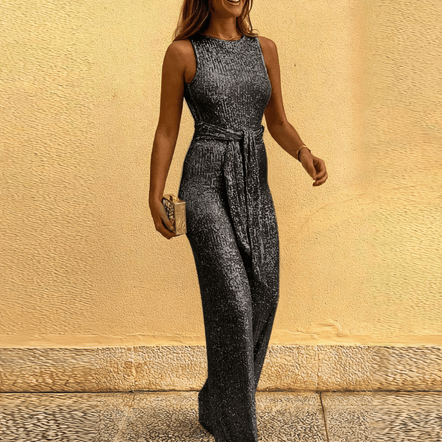 Alexiana - Elegante Jumpsuit met Lovertjeslook en Ronde Hals voor Dames