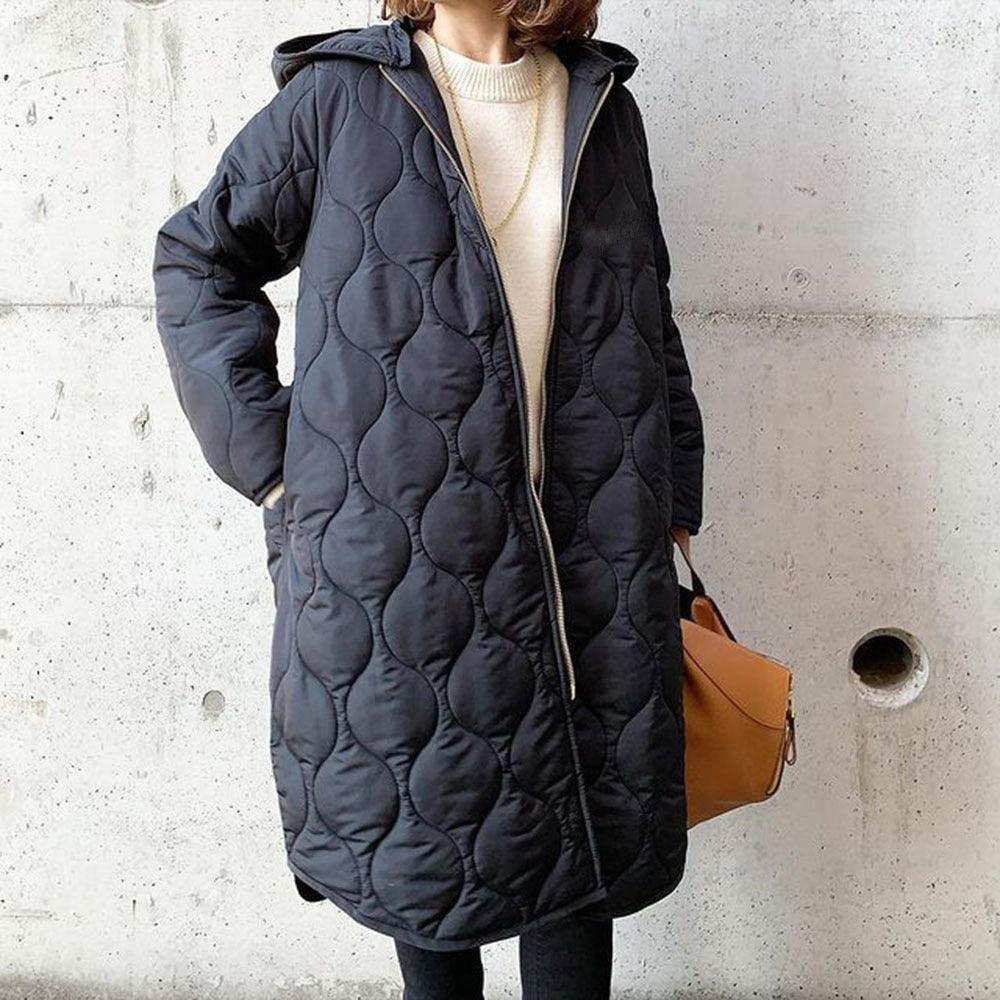 Warme Dames Midi Gewatteerde Winterjas met Capuchon