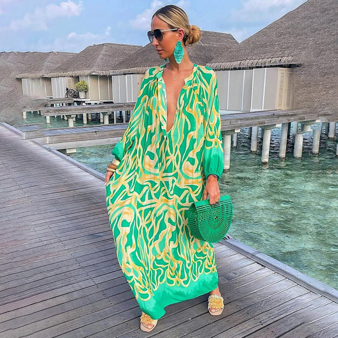 Sonja - Levendige Boho Maxi Jurk met lange mouwen voor vrouwen